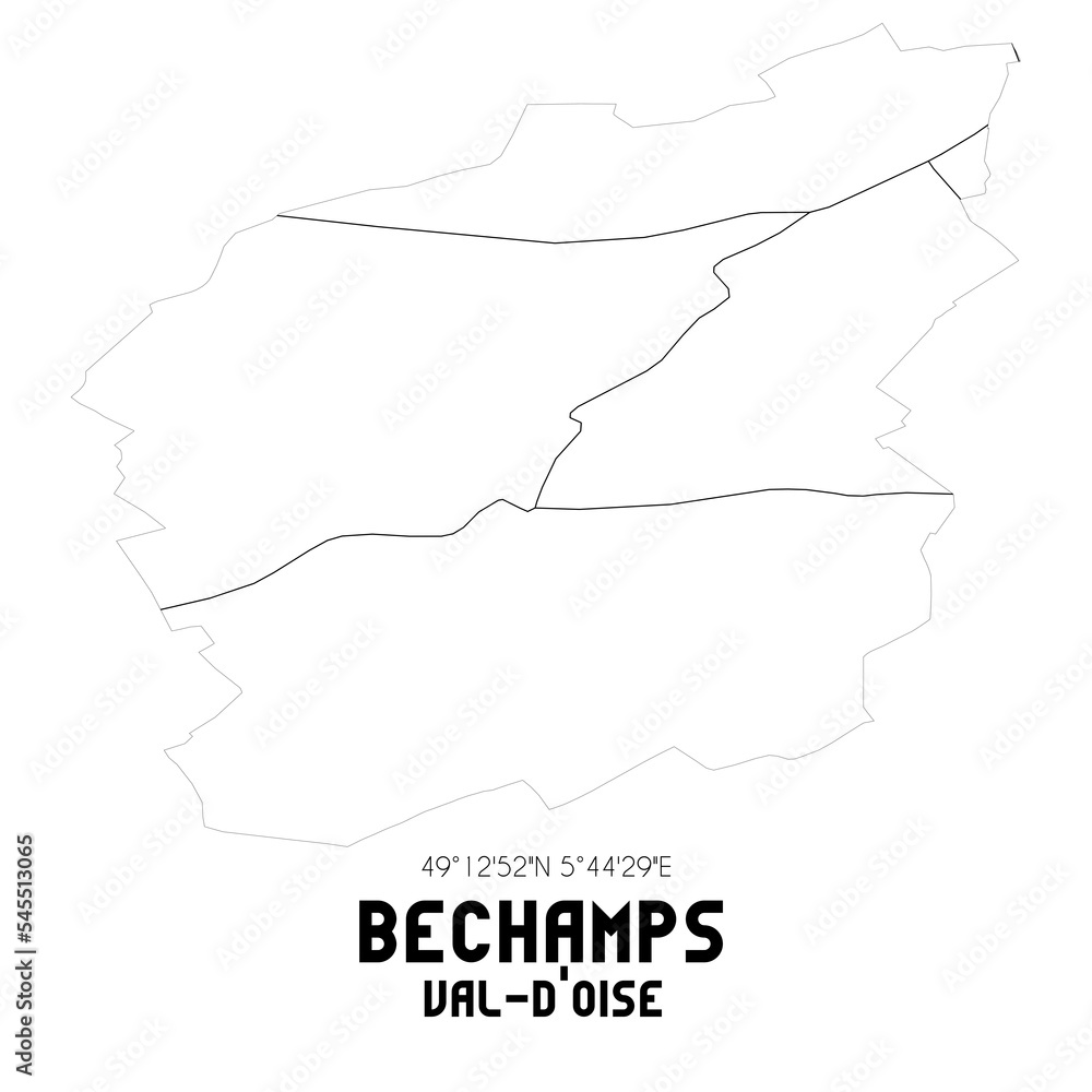 BECHAMPS Val-d'Oise. Minimalistic street map with black and white lines.