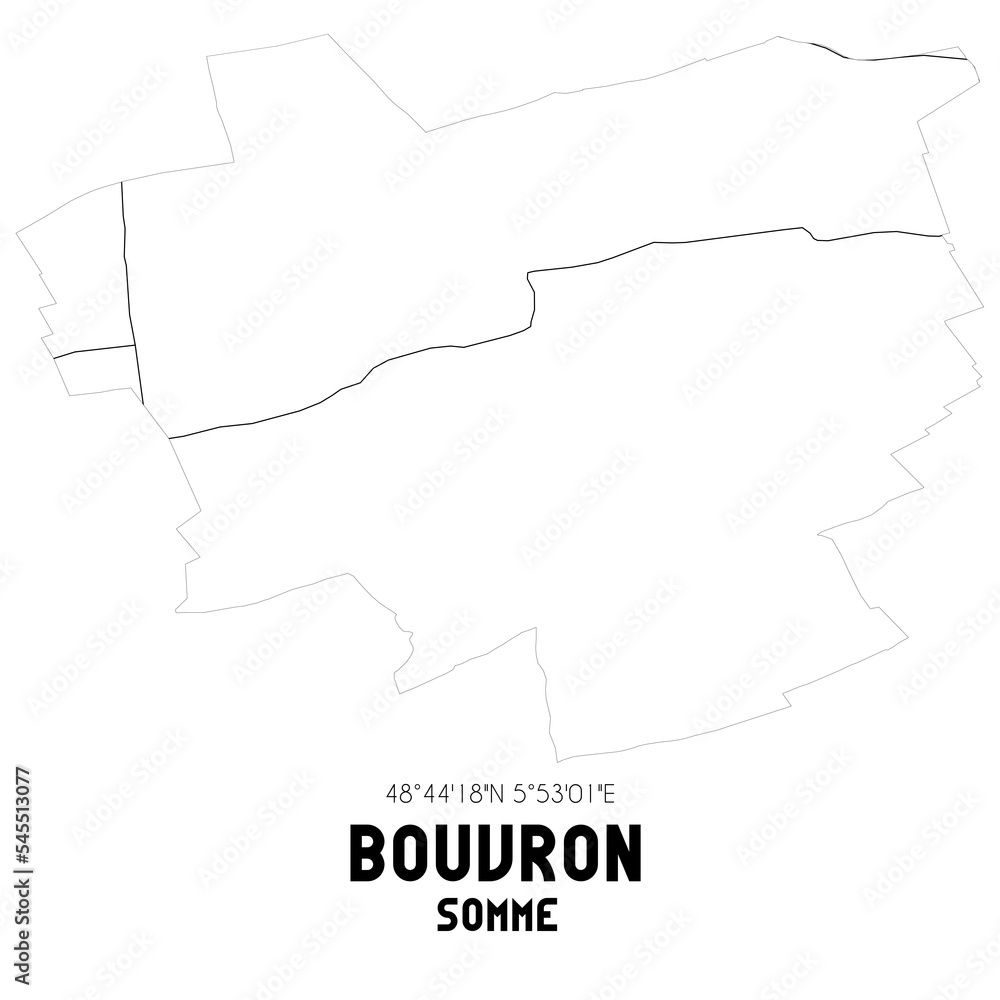 BOUVRON Somme. Minimalistic street map with black and white lines.