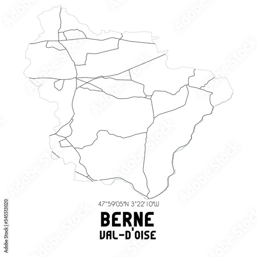 BERNE Val-d Oise. Minimalistic street map with black and white lines.