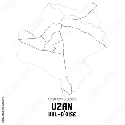 UZAN Val-d'Oise. Minimalistic street map with black and white lines. photo