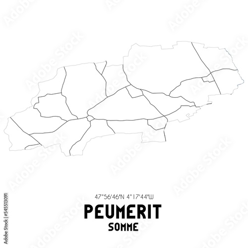 PEUMERIT Somme. Minimalistic street map with black and white lines.