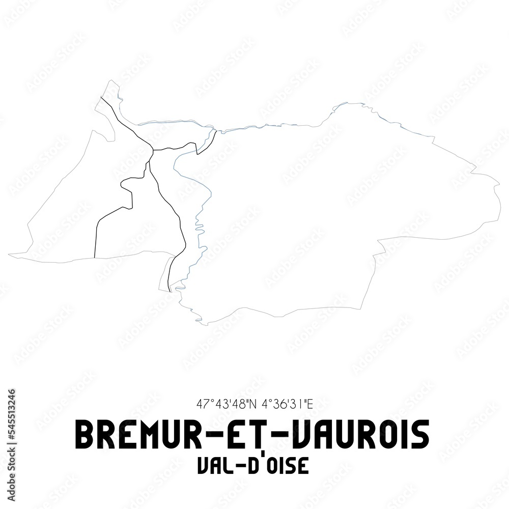 BREMUR-ET-VAUROIS Val-d'Oise. Minimalistic street map with black and white lines.