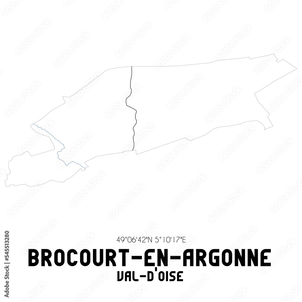 BROCOURT-EN-ARGONNE Val-d'Oise. Minimalistic street map with black and white lines.