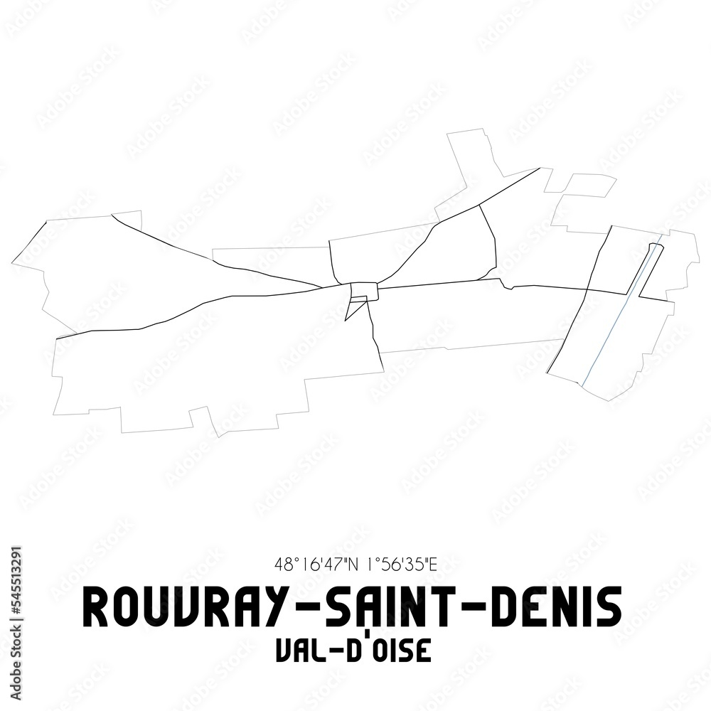 Fototapeta premium ROUVRAY-SAINT-DENIS Val-d'Oise. Minimalistic street map with black and white lines.
