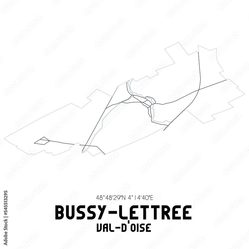 BUSSY-LETTREE Val-d'Oise. Minimalistic street map with black and white lines.