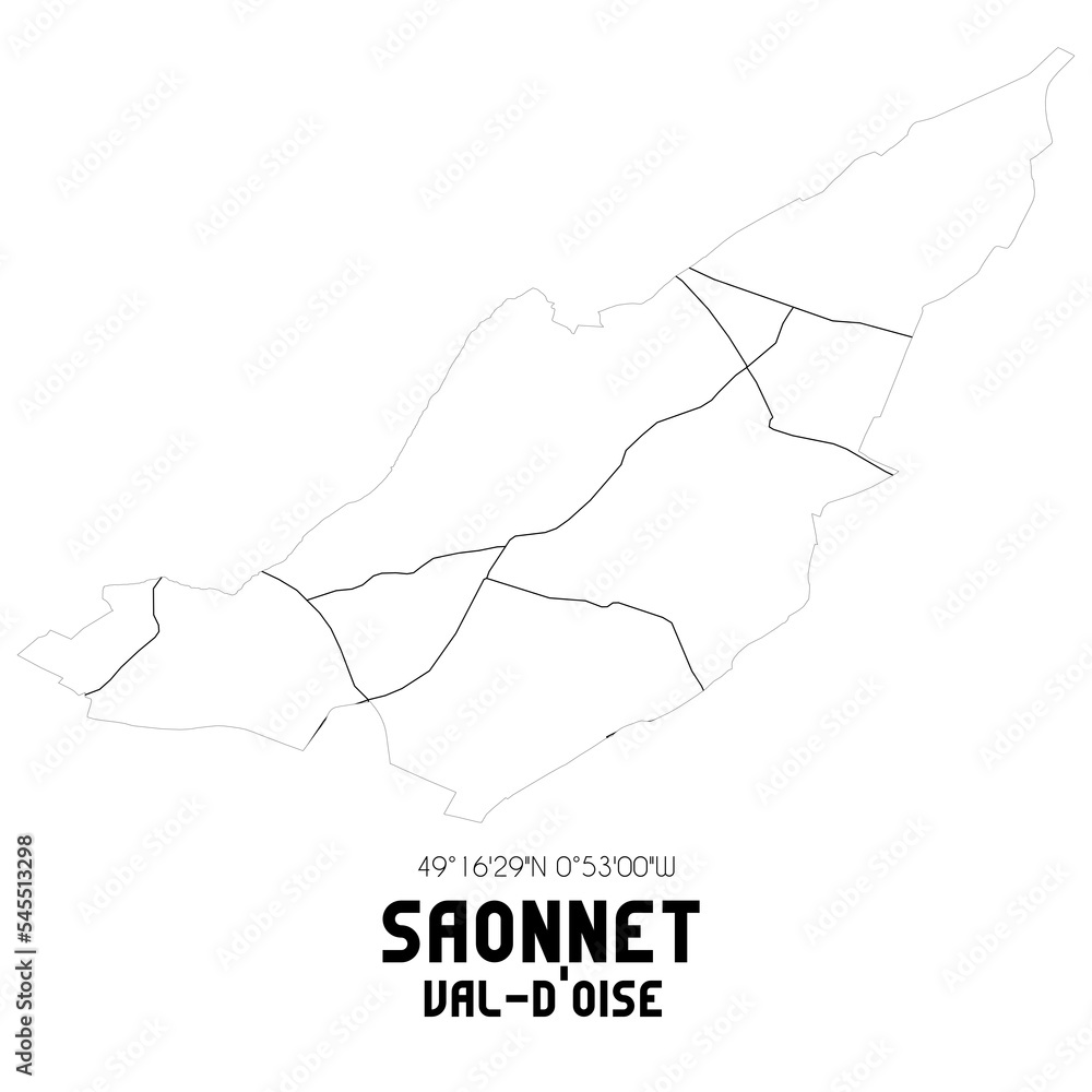 SAONNET Val-d'Oise. Minimalistic street map with black and white lines. SAONNET Val-d'Oise. Minimalistic street map with black and white lines.
