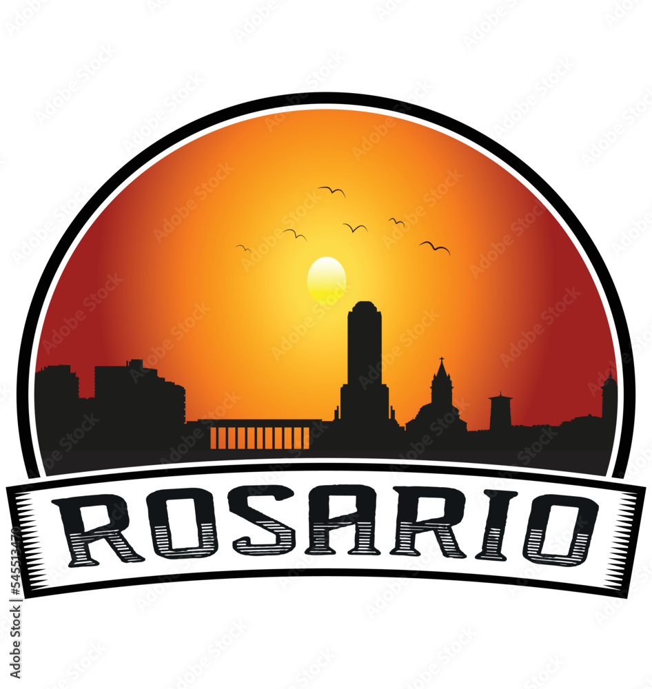 Rosario Argentina Skyline Sunset Travel Souvenir Sticker Logo Badge Stamp Emblem Coat of Arms Vector Illustration EPS