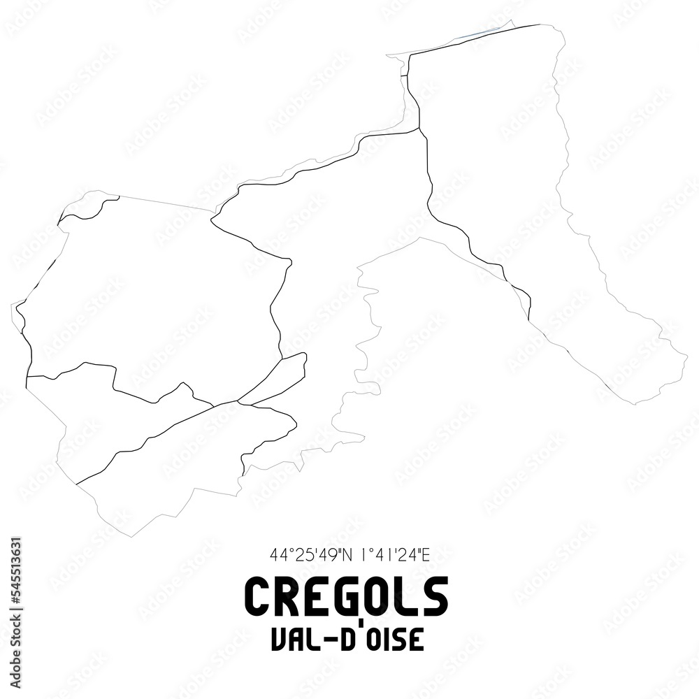 CREGOLS Val-d'Oise. Minimalistic street map with black and white lines.