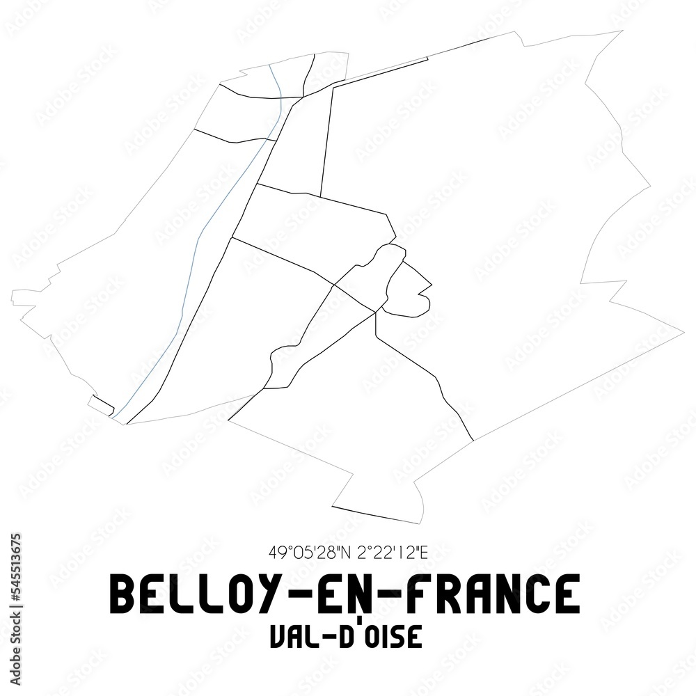 BELLOY-EN-FRANCE Val-d'Oise. Minimalistic street map with black and white lines.