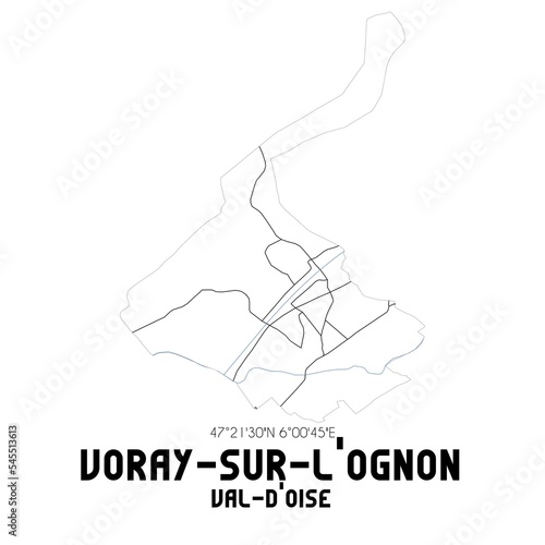 VORAY-SUR-L'OGNON Val-d'Oise. Minimalistic street map with black and white lines.