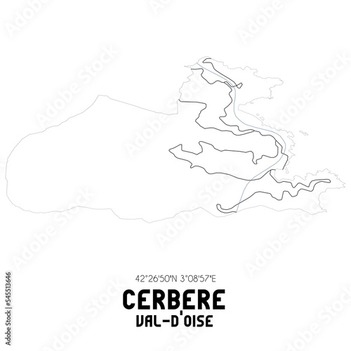 CERBERE Val-d'Oise. Minimalistic street map with black and white lines.