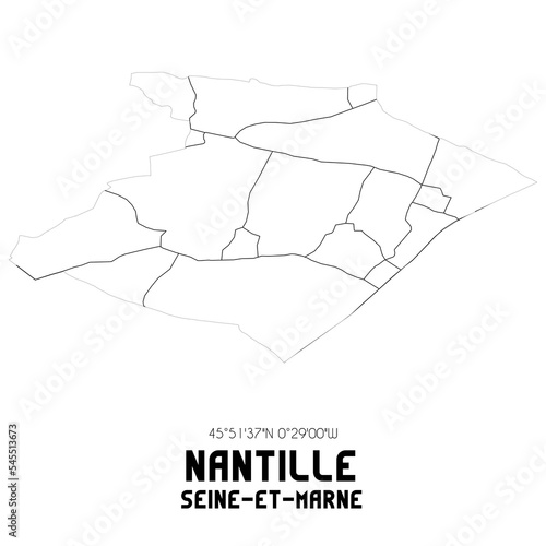 NANTILLE Seine-et-Marne. Minimalistic street map with black and white lines.