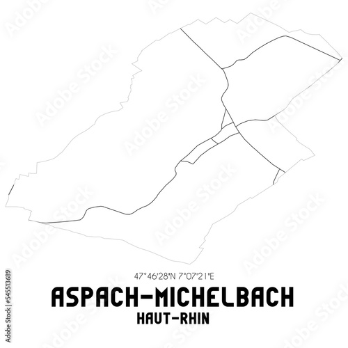 ASPACH-MICHELBACH Haut-Rhin. Minimalistic street map with black and white lines.