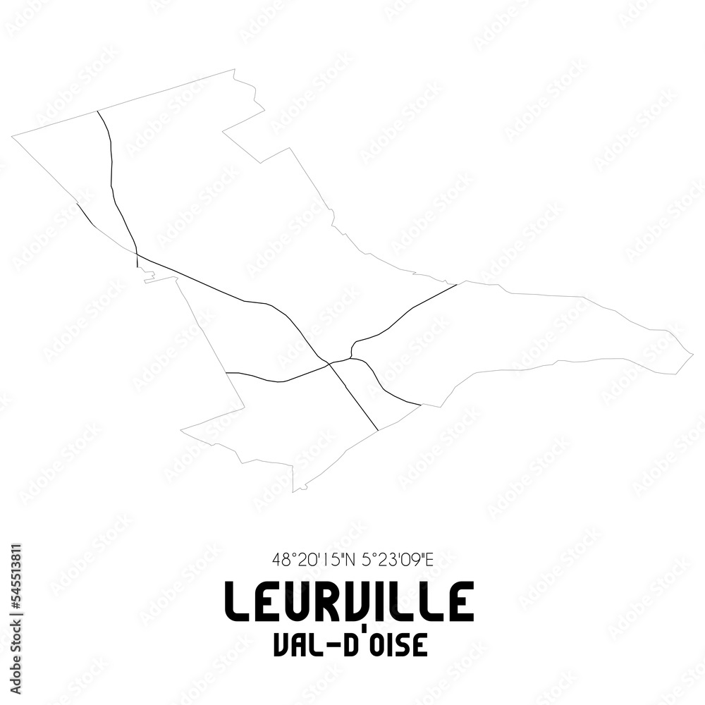 LEURVILLE Val-d'Oise. Minimalistic street map with black and white lines. LEURVILLE Val-d'Oise. Minimalistic street map with black and white lines.