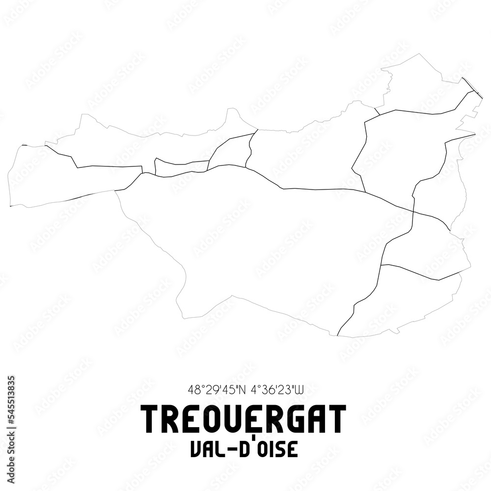TREOUERGAT Val-d'Oise. Minimalistic street map with black and white lines.