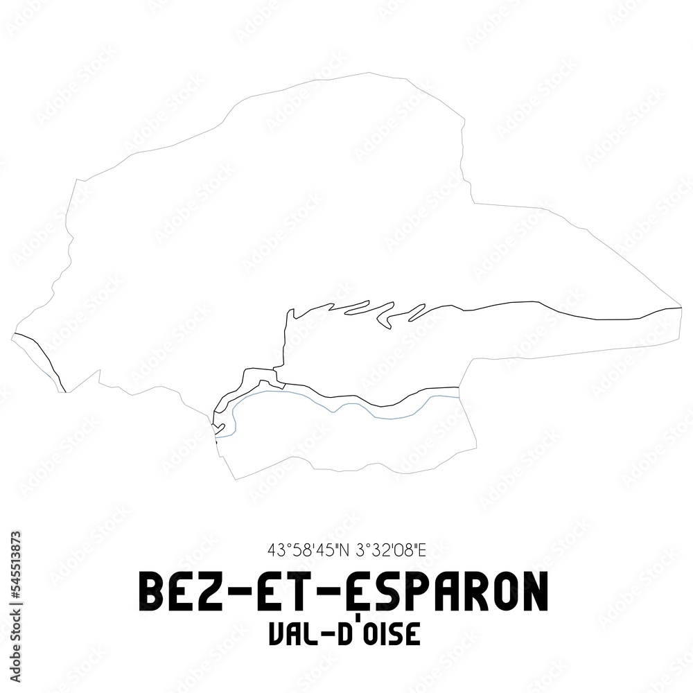 BEZ-ET-ESPARON Val-d'Oise. Minimalistic street map with black and white lines.