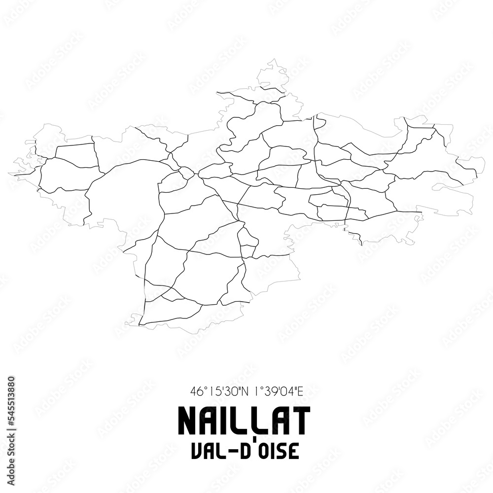 NAILLAT Val-d'Oise. Minimalistic street map with black and white lines. NAILLAT Val-d'Oise. Minimalistic street map with black and white lines.