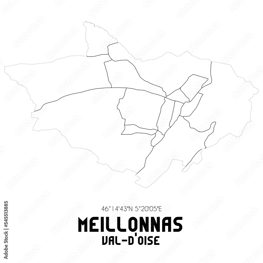 MEILLONNAS Val-d'Oise. Minimalistic street map with black and white lines.