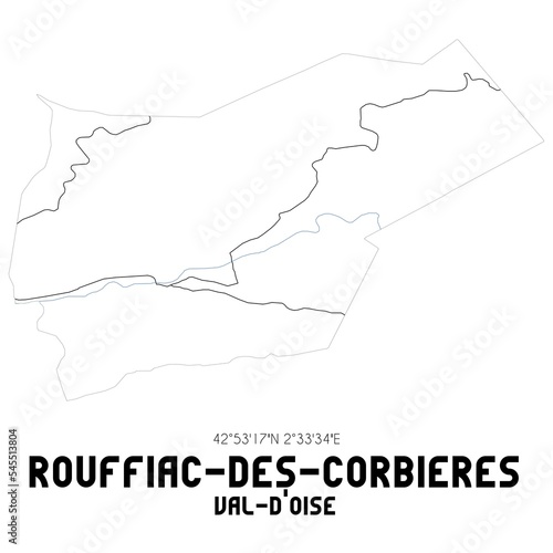ROUFFIAC-DES-CORBIERES Val-d Oise. Minimalistic street map with black and white lines.