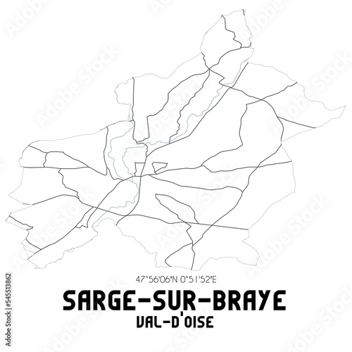 SARGE-SUR-BRAYE Val-d'Oise. Minimalistic street map with black and white lines.