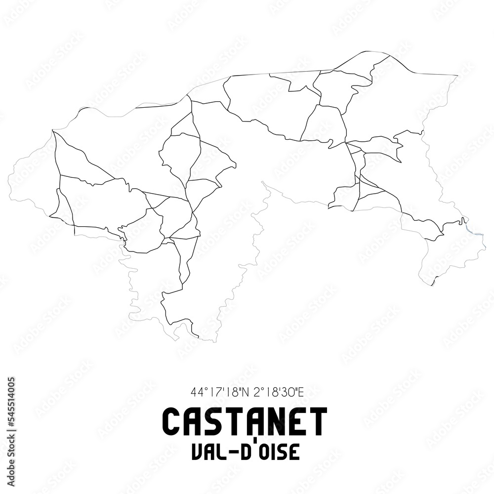 CASTANET Val-d'Oise. Minimalistic street map with black and white lines.