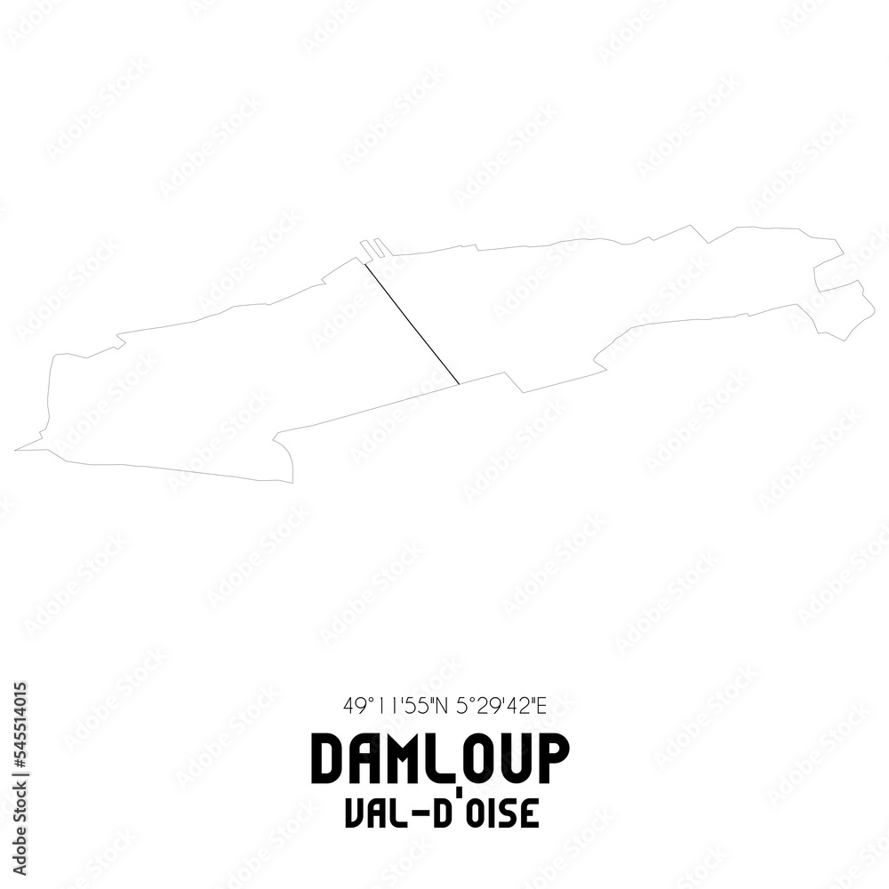 Fototapeta premium DAMLOUP Val-d'Oise. Minimalistic street map with black and white lines.