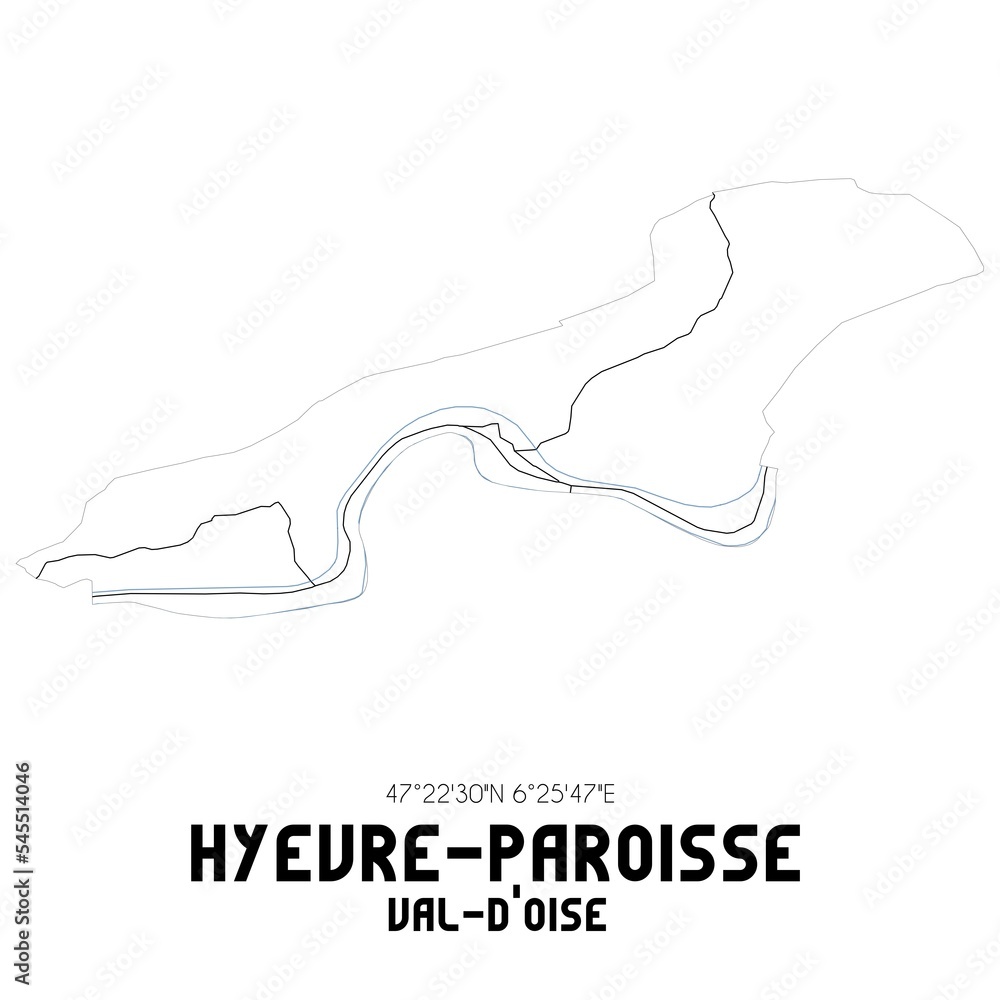 HYEVRE-PAROISSE Val-d'Oise. Minimalistic street map with black and white lines. HYEVRE-PAROISSE Val-d'Oise. Minimalistic street map with black and white lines.