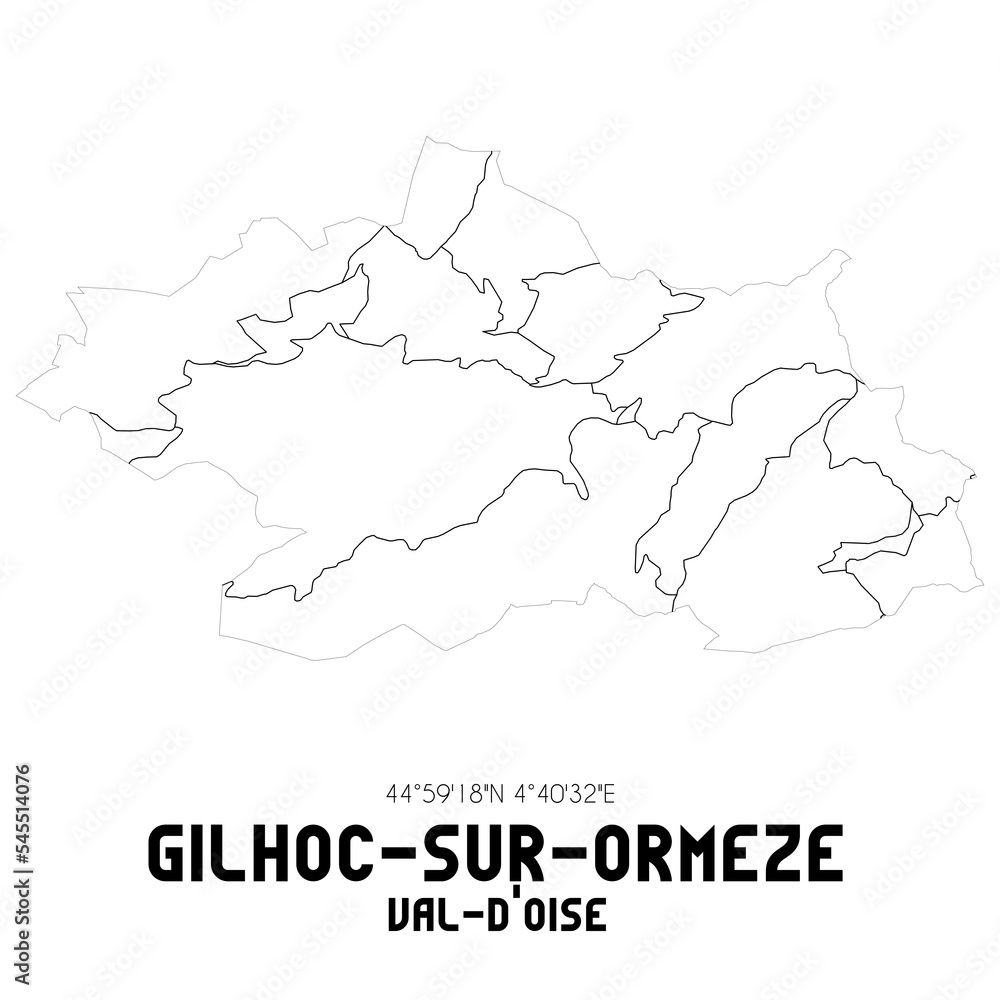 GILHOC-SUR-ORMEZE Val-d'Oise. Minimalistic street map with black and white lines.