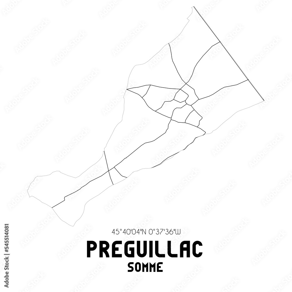 PREGUILLAC Somme. Minimalistic street map with black and white lines.