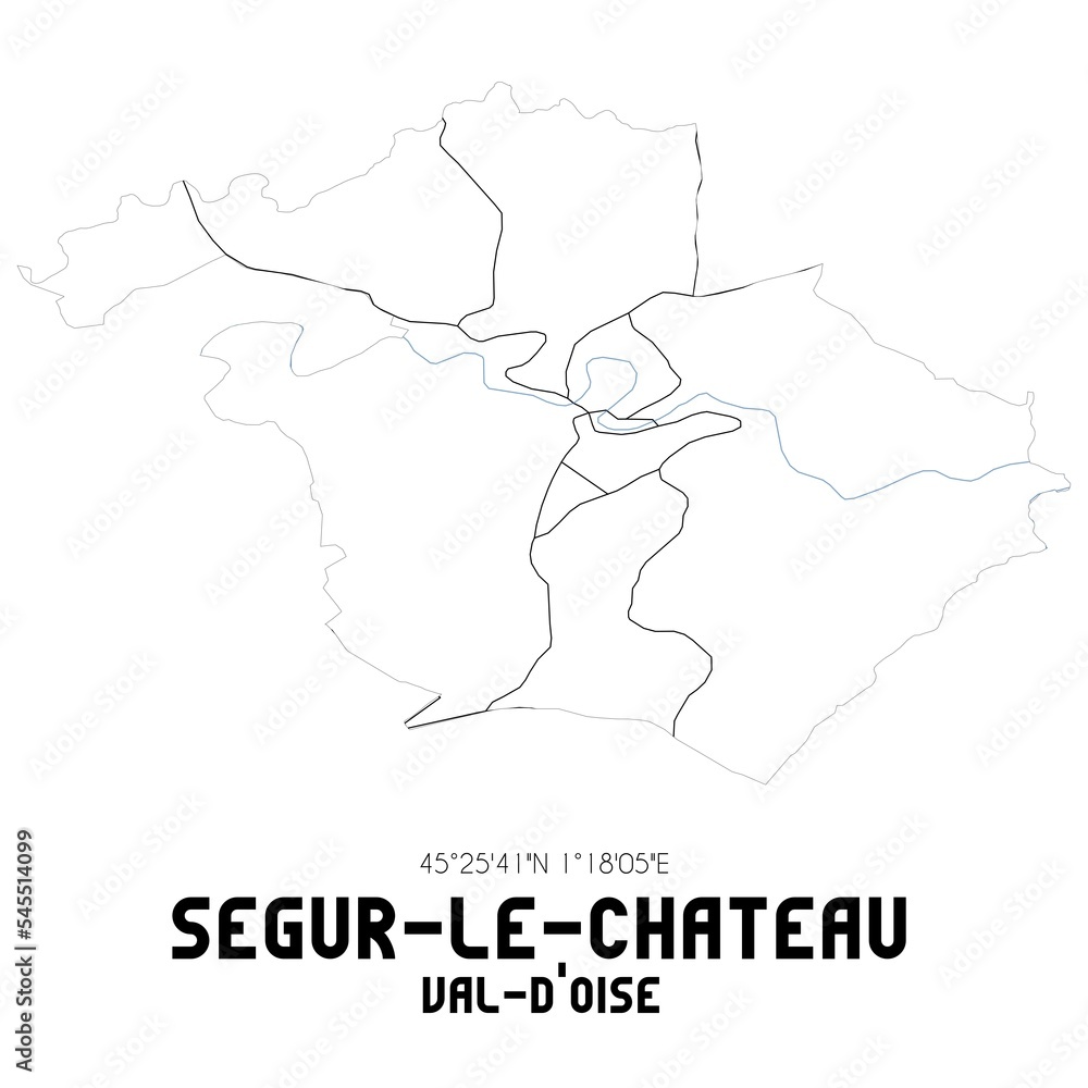 SEGUR-LE-CHATEAU Val-d'Oise. Minimalistic street map with black and white lines.
