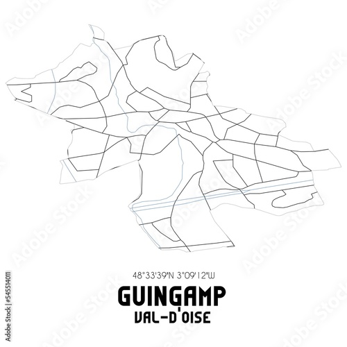 GUINGAMP Val-d Oise. Minimalistic street map with black and white lines.