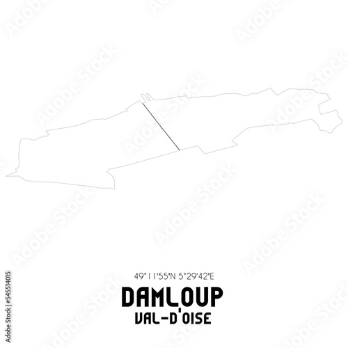 DAMLOUP Val-d'Oise. Minimalistic street map with black and white lines.