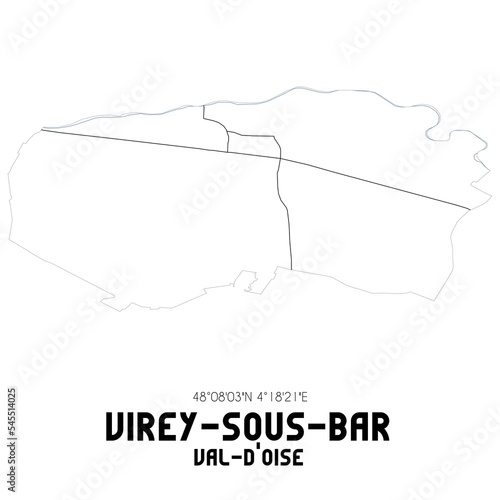 VIREY-SOUS-BAR Val-d'Oise. Minimalistic street map with black and white lines.