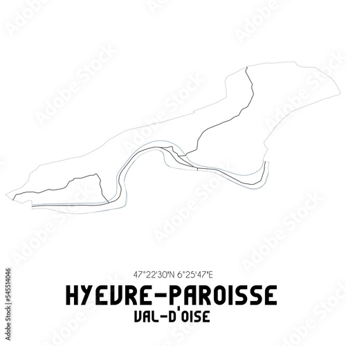 HYEVRE-PAROISSE Val-d'Oise. Minimalistic street map with black and white lines.