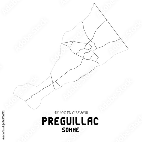 PREGUILLAC Somme. Minimalistic street map with black and white lines.