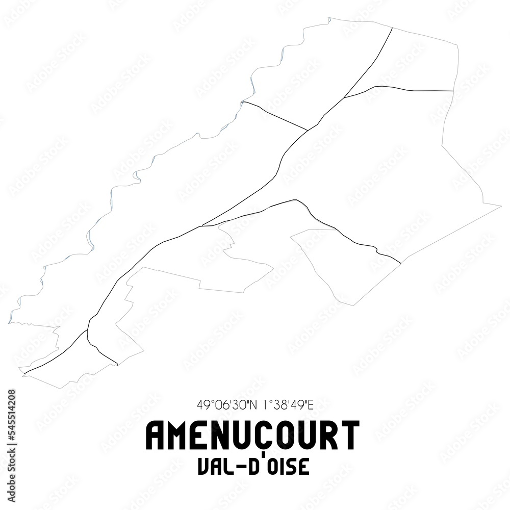 AMENUCOURT Val-d'Oise. Minimalistic street map with black and white lines.