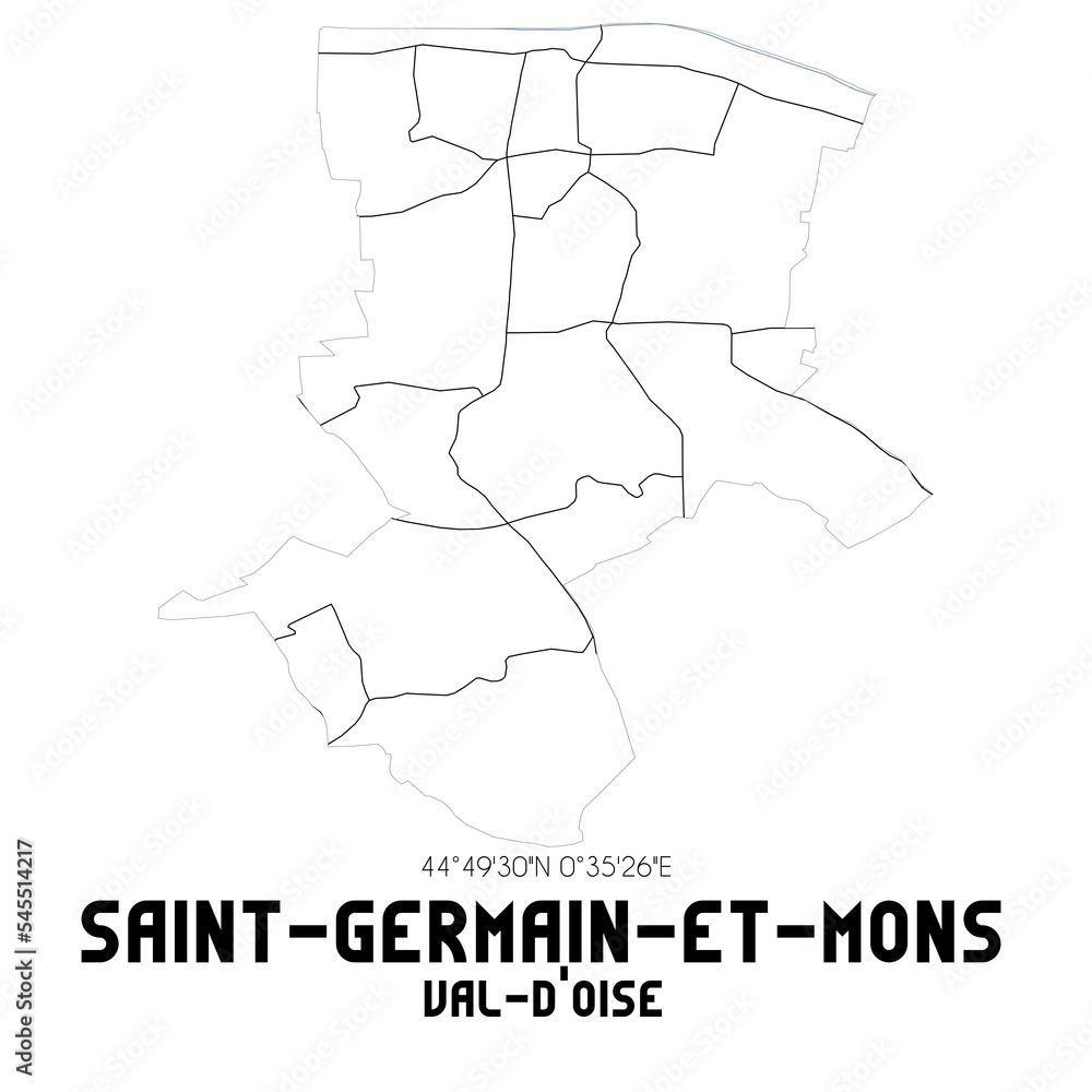 SAINT-GERMAIN-ET-MONS Val-d'Oise. Minimalistic street map with black and white lines. SAINT-GERMAIN-ET-MONS Val-d'Oise. Minimalistic street map with black and white lines.