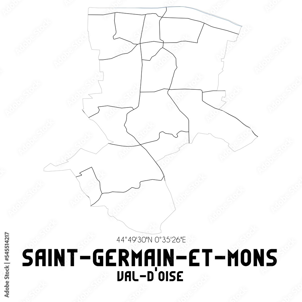 SAINT-GERMAIN-ET-MONS Val-d'Oise. Minimalistic street map with black and white lines.