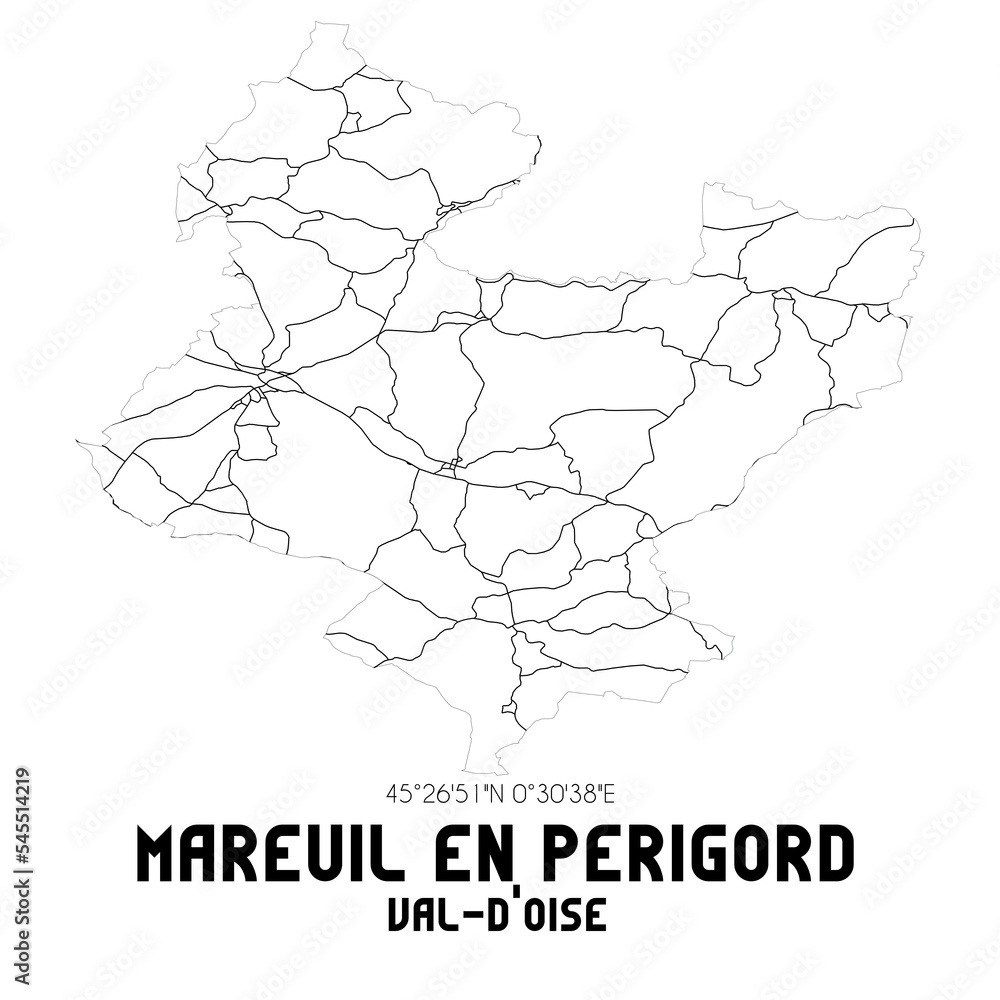MAREUIL EN PERIGORD Val-d'Oise. Minimalistic street map with black and white lines.