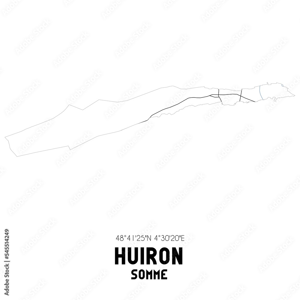 HUIRON Somme. Minimalistic street map with black and white lines.