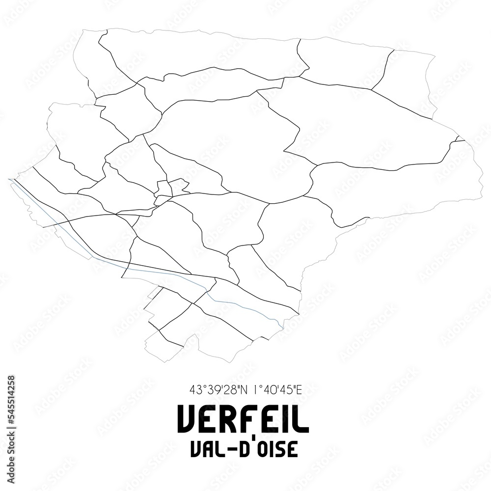 VERFEIL Val-d'Oise. Minimalistic street map with black and white lines.