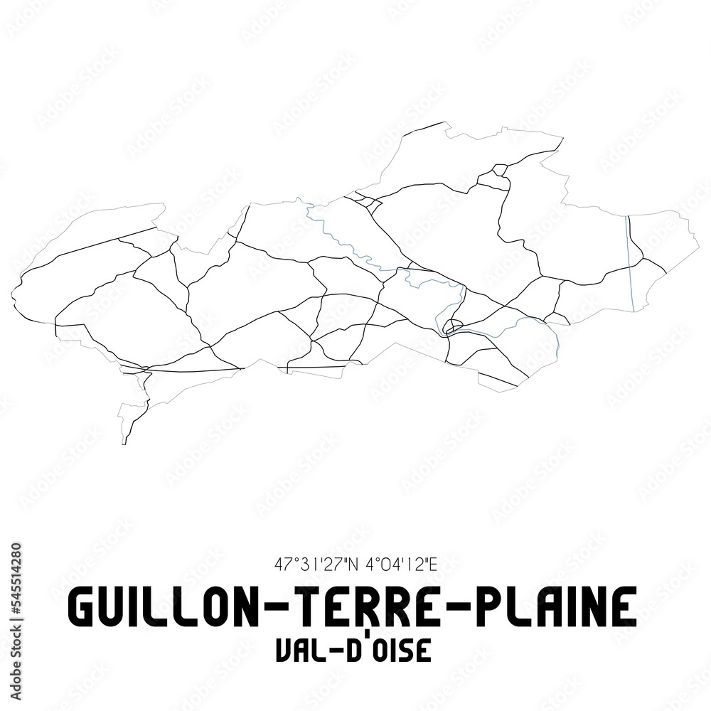 GUILLON-TERRE-PLAINE Val-d'Oise. Minimalistic street map with black and white lines. GUILLON-TERRE-PLAINE Val-d'Oise. Minimalistic street map with black and white lines.