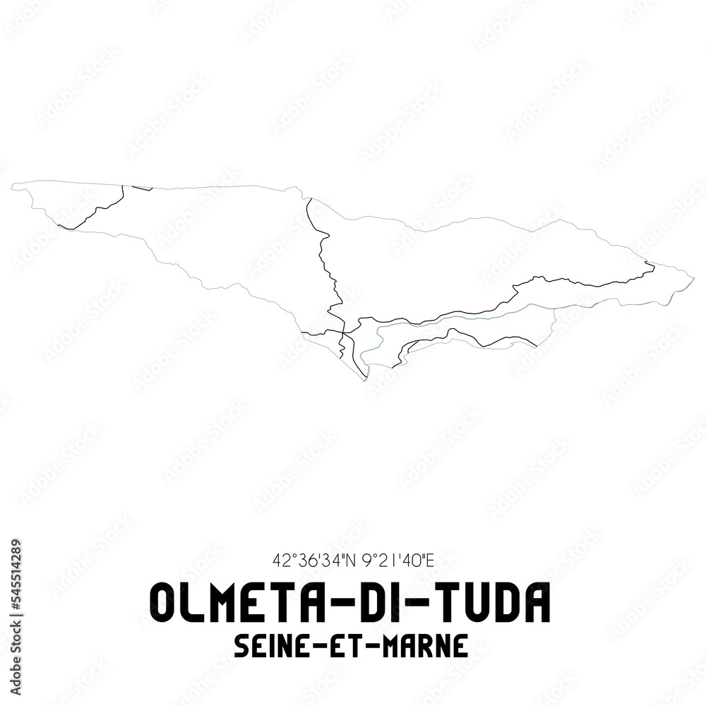 OLMETA-DI-TUDA Seine-et-Marne. Minimalistic street map with black and white lines. OLMETA-DI-TUDA Seine-et-Marne. Minimalistic street map with black and white lines.