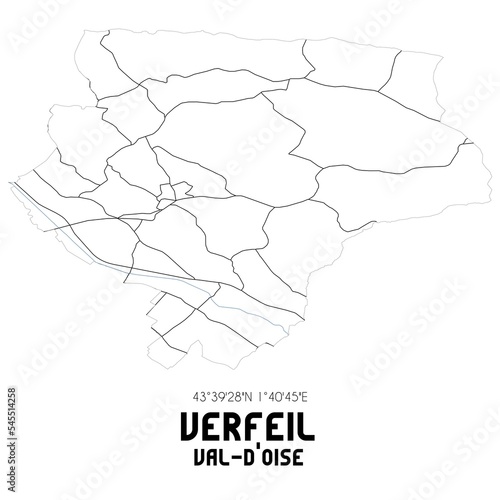 VERFEIL Val-d'Oise. Minimalistic street map with black and white lines.