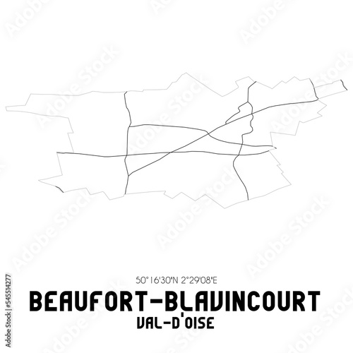 BEAUFORT-BLAVINCOURT Val-d'Oise. Minimalistic street map with black and white lines.