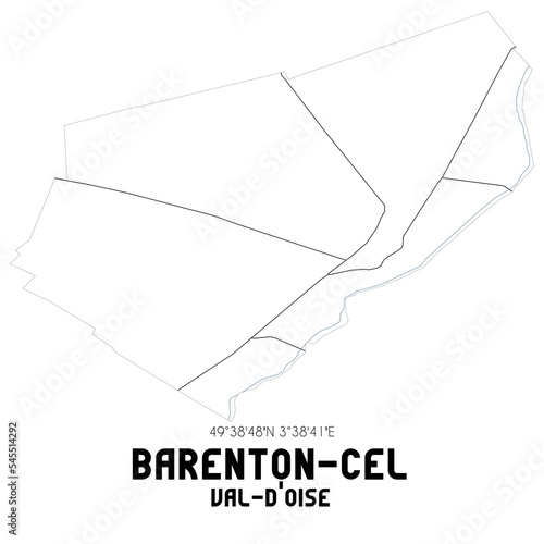 BARENTON-CEL Val-d'Oise. Minimalistic street map with black and white lines.