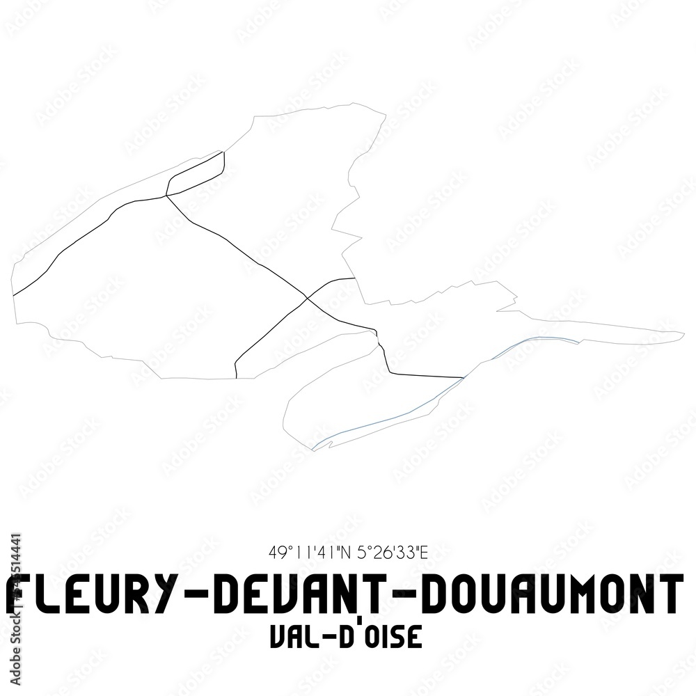 FLEURY-DEVANT-DOUAUMONT Val-d'Oise. Minimalistic street map with black and white lines. FLEURY-DEVANT-DOUAUMONT Val-d'Oise. Minimalistic street map with black and white lines.