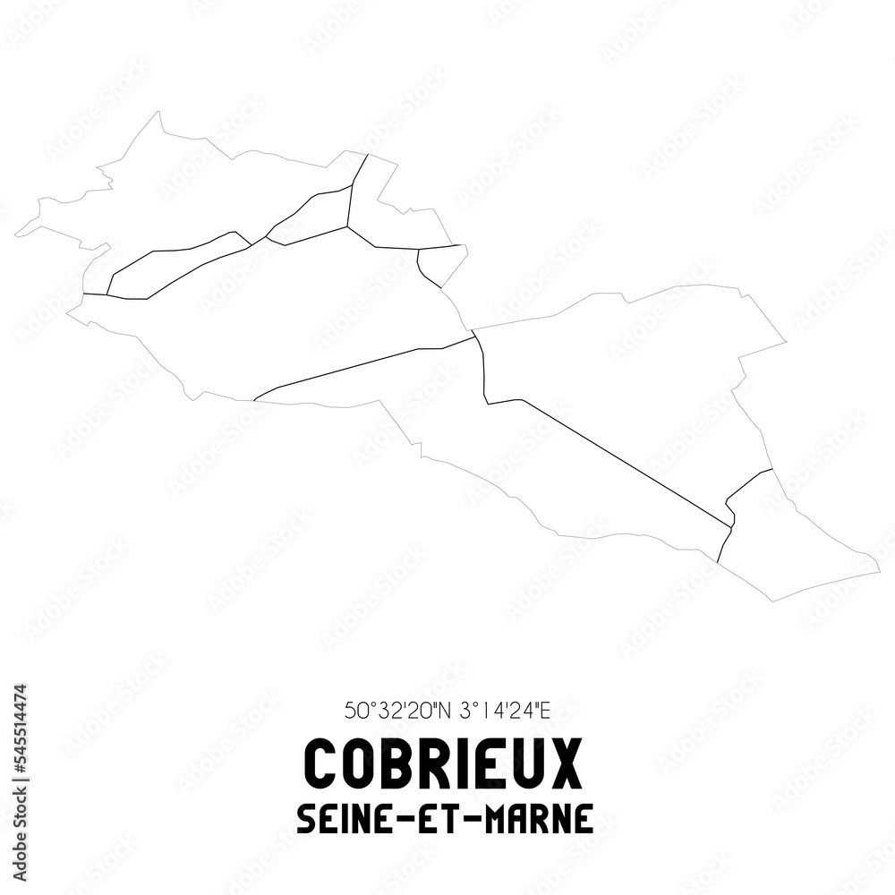COBRIEUX Seine-et-Marne. Minimalistic street map with black and white lines.