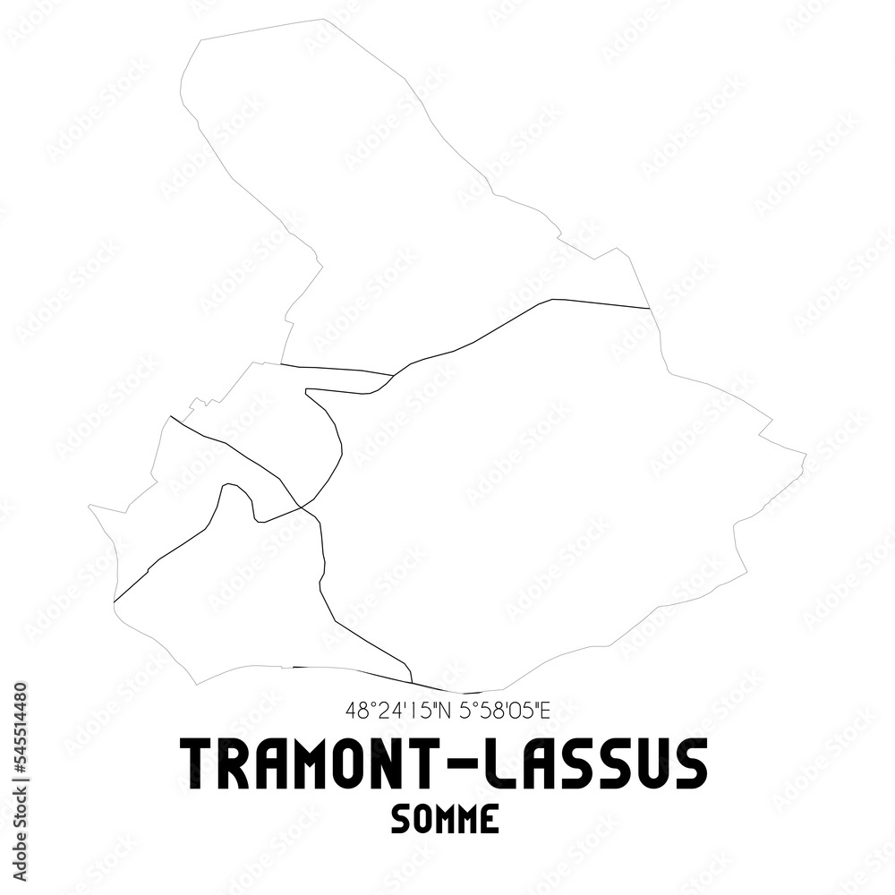 TRAMONT-LASSUS Somme. Minimalistic street map with black and white lines.