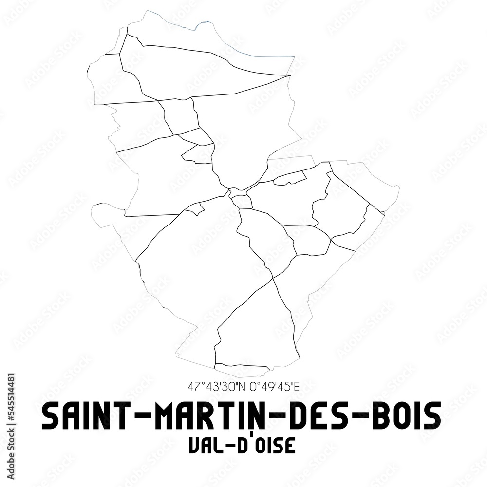 SAINT-MARTIN-DES-BOIS Val-d'Oise. Minimalistic street map with black and white lines.